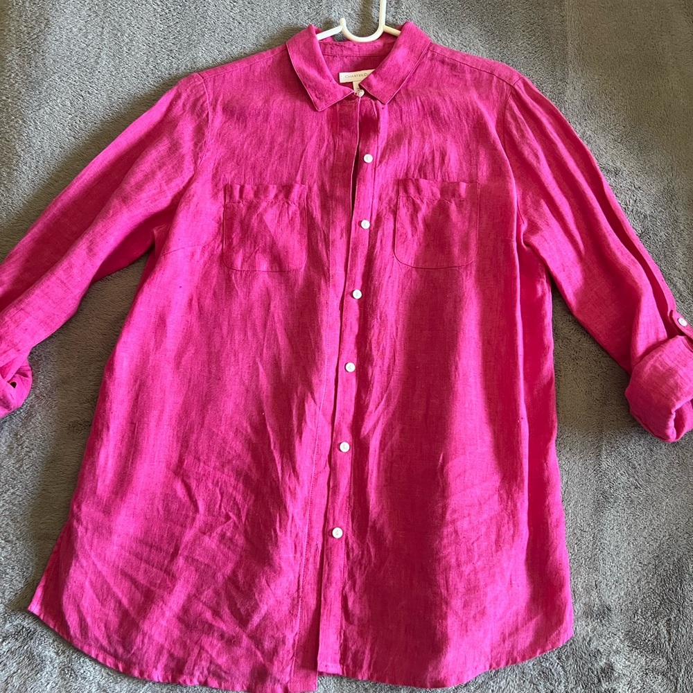 Barbie Pink Linen 3/4 sleeve top - Picture 2 of 4
